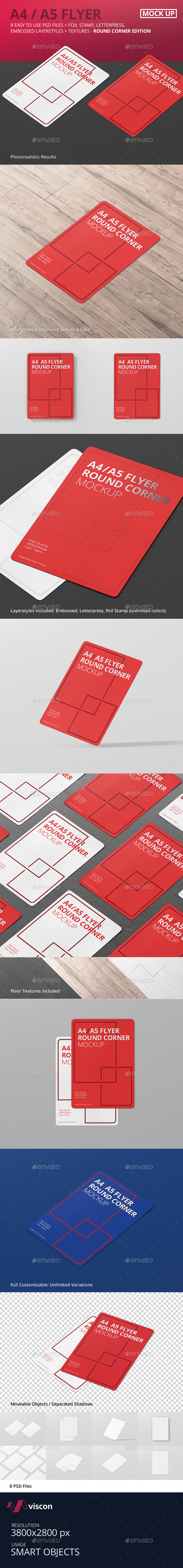 A4 / A5 Flyer Mockup Round Corner - Flyers Print