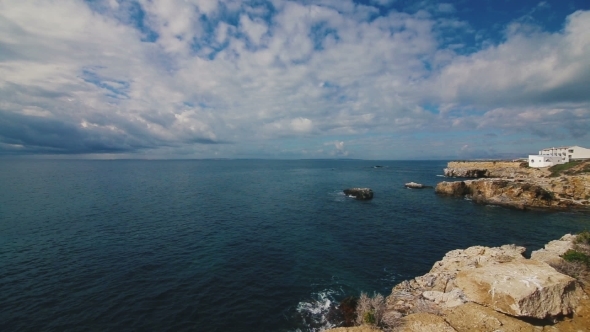 Beautiful Sea And Blue Sky With Clouds. Island Tabarca.Spain.