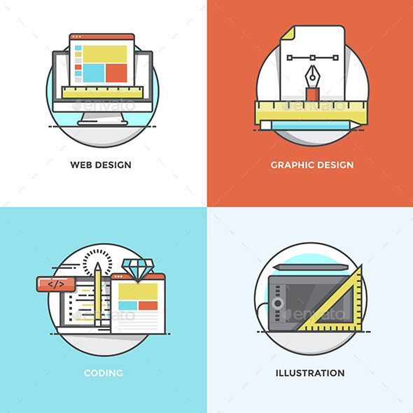 Modern Flat Color Line Designed Concepts - Computers Technology