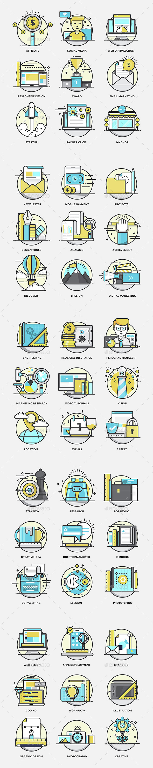 Modern Flat Color Line Designed Concepts Icons - Icons