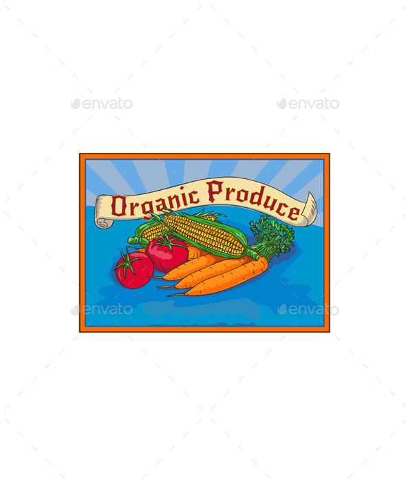 Organic Produce Crop Harvest Label Watercolor - Food Objects