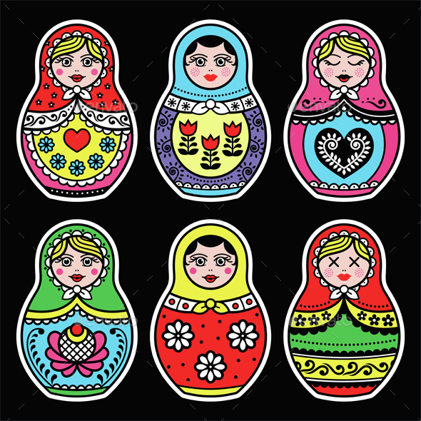 Matryoshka, Russian Doll Colorful Icons - Miscellaneous Characters