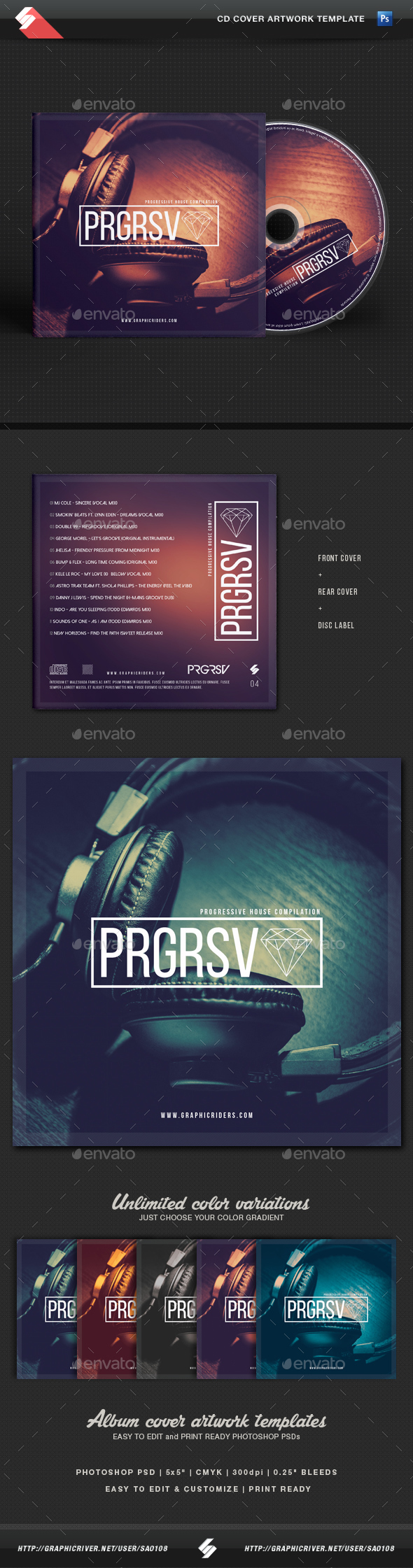 Progressive Sound - CD Cover Template - CD & DVD Artwork Print Templates