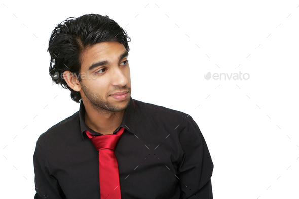 black shirt and red tie