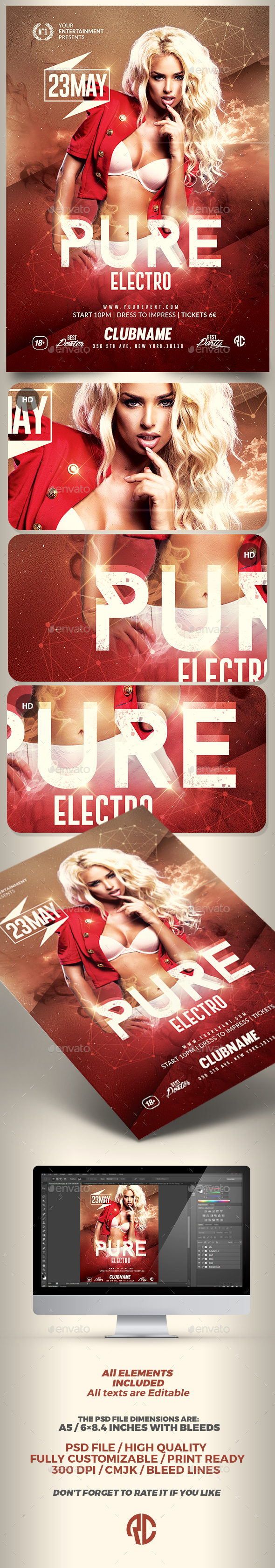 Pure Electro Flyer | Psd Template v2 - Clubs & Parties Events