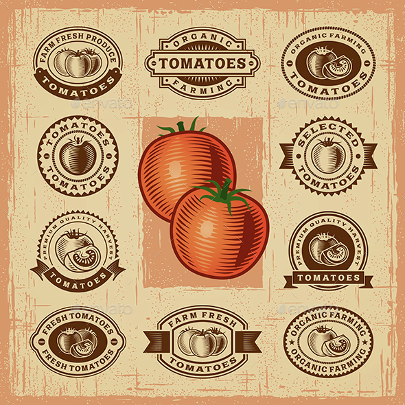 Vintage Tomato Stamps Set - Decorative Symbols Decorative