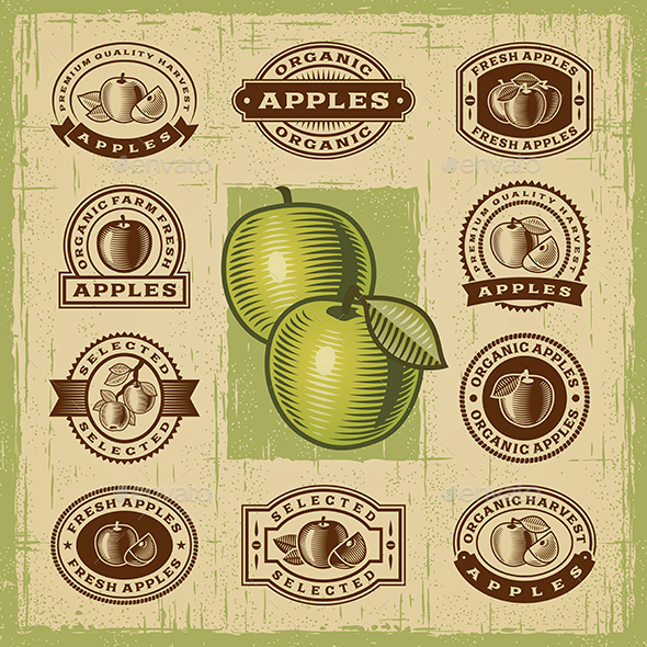 Vintage Apple Stamps Set - Decorative Symbols Decorative