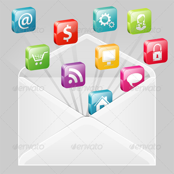 Envelope with Set of Icons