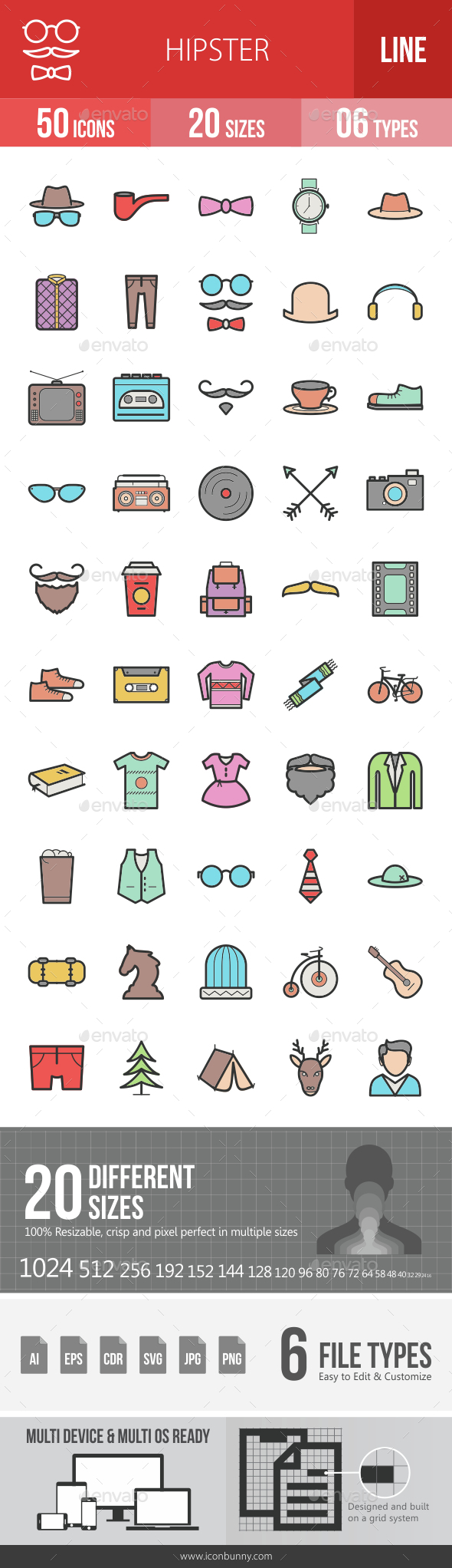 Hipster Filled Line Icons - Icons