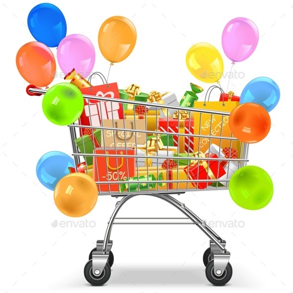 Supermarket Trolley with Gifts - Retail Commercial / Shopping