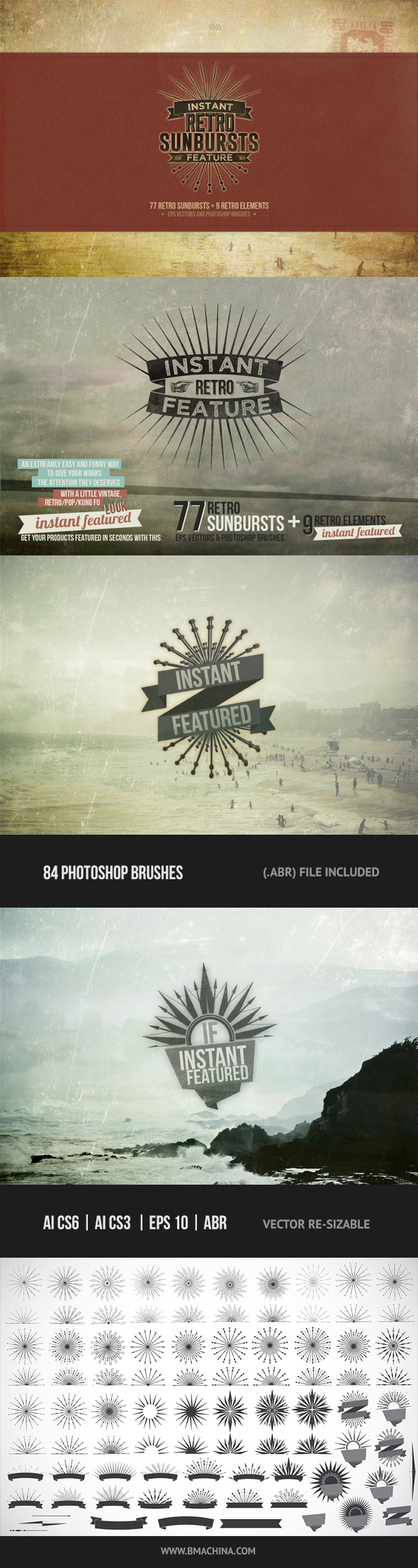 Instant Featured - 77 Retro Sunbursts - Brushes Photoshop
