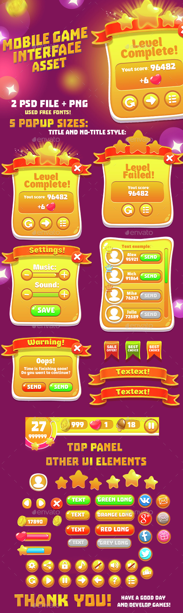 Orange Casual GUI Set - User Interfaces Game Assets
