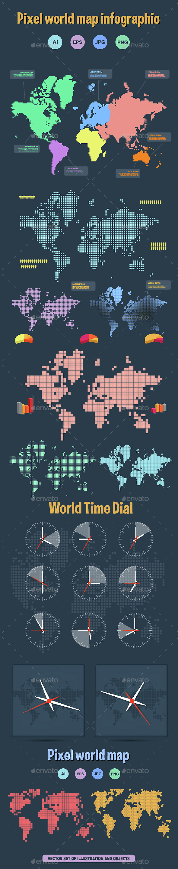 Pixel World Map - Decorative Symbols Decorative
