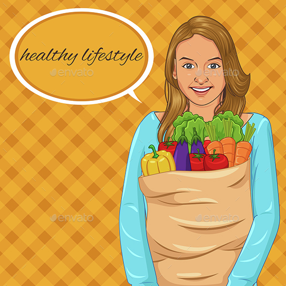 Girl Holding Paper Bag Full of Vegetables - Food Objects