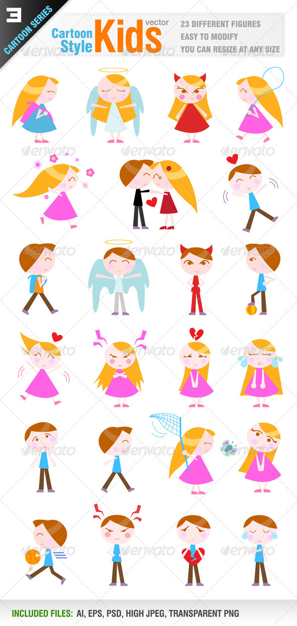 23 Cartoon Kid Characters - People Characters