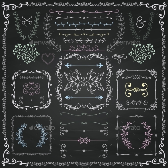 Chalk Drawing Decorative Doodle Design Elements - Borders Decorative