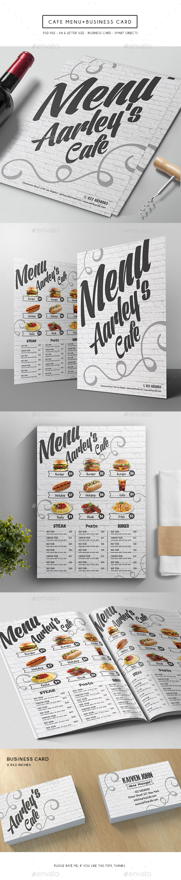 Cafe Menu + Business Card - Food Menus Print Templates
