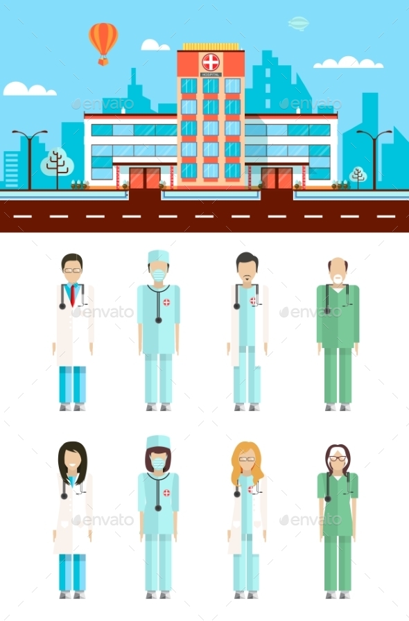Hospital with Doctors - Health/Medicine Conceptual