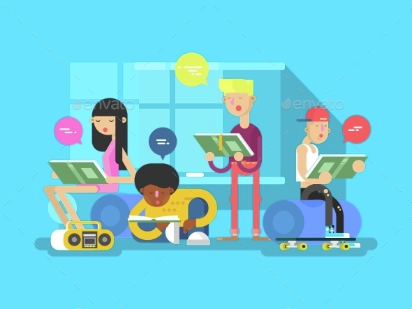 Language School Group Student - People Characters