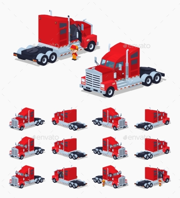 Red Heavy American Truck - Man-made Objects Objects