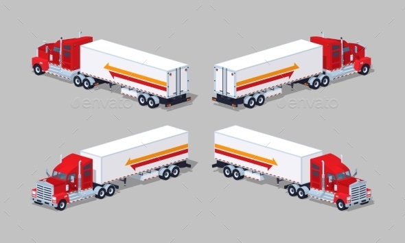 Red Heavy American Truck With The Trailer - Man-made Objects Objects