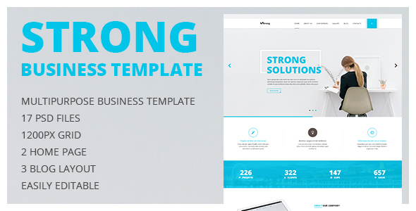 Strong — Multipurpose Business and Portfolio PSD Template with Clean Minimal Design