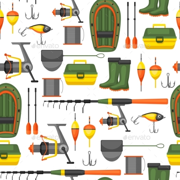 Seamless Pattern with Fishing Supplies - Sports/Activity Conceptual