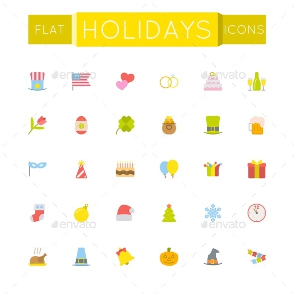 Vector Flat Holidays Icons - Seasonal Icons