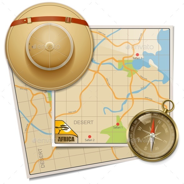 Safari Map with Hat - Travel Conceptual