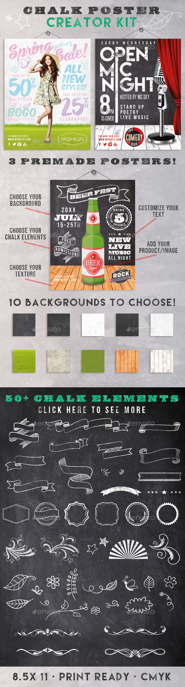 Chalk Poster Ad Creator Kit - Flyers Print Templates