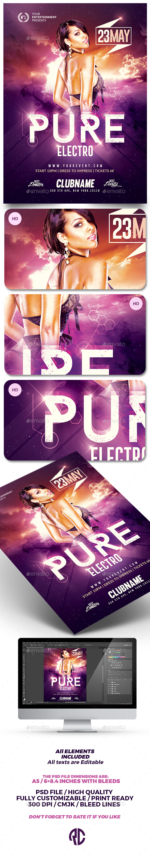 Pure Electro Flyer | Psd Template v3 - Clubs & Parties Events