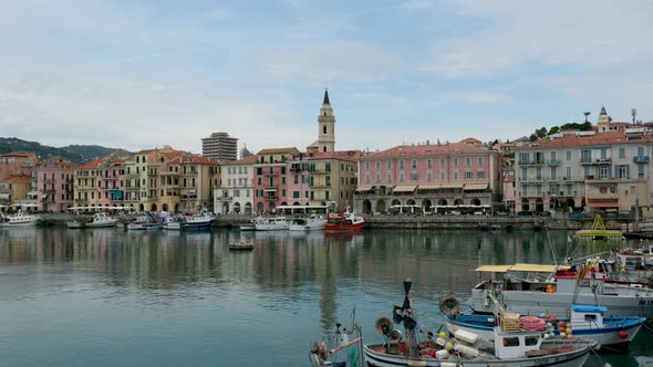 Imperia Oneglia sea port harbor view. Timelapse alt