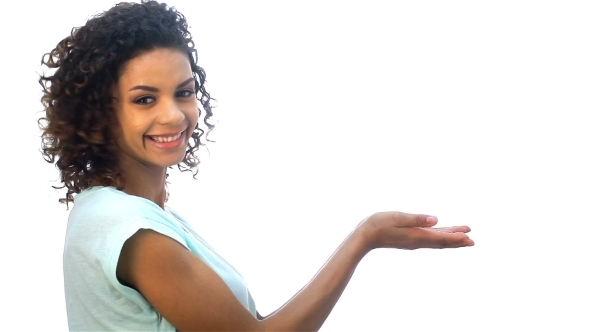 Girl Points To Copy Space alt