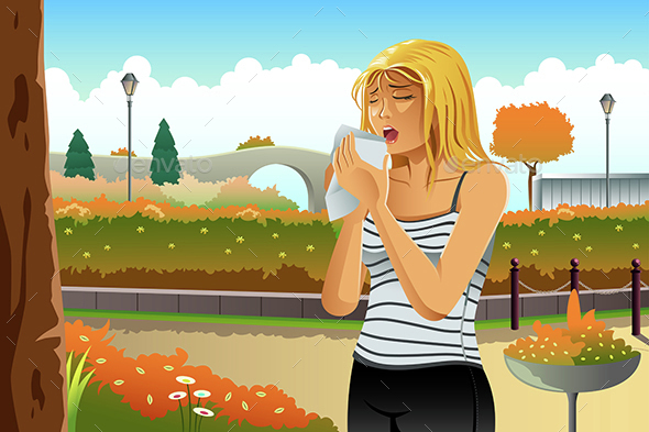 Woman with an Allergy Outdoors - People Characters