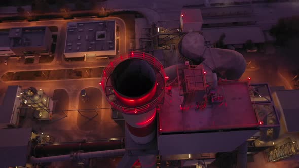 Night Time Aerial View Over Industrialized Energy Power Station