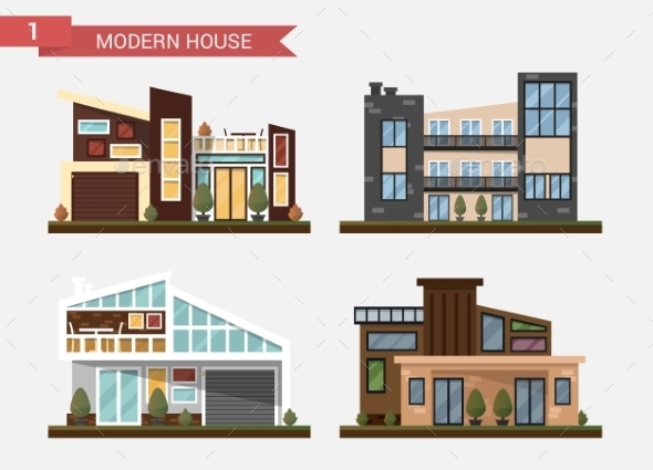Flat Illustration Traditional and Modern - Buildings Objects