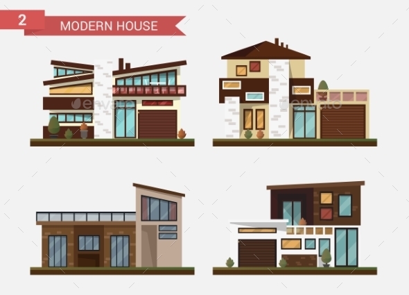 Flat Illustration Traditional and Modern - Buildings Objects