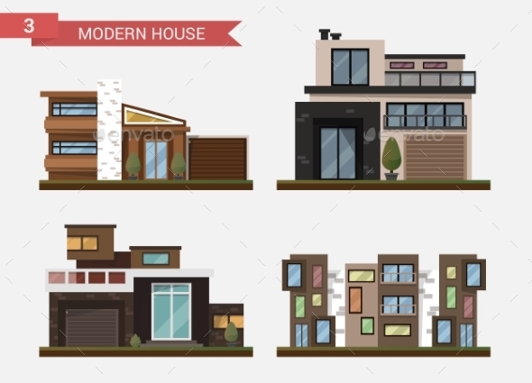 Flat Illustration Traditional and Modern - Buildings Objects