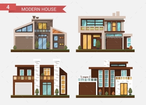 Flat Illustration Traditional and Modern - Buildings Objects