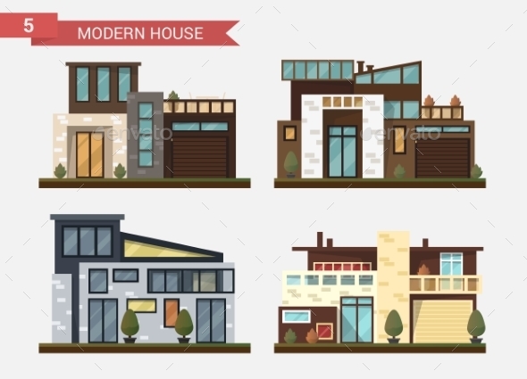 Flat Illustration Traditional and Modern - Buildings Objects