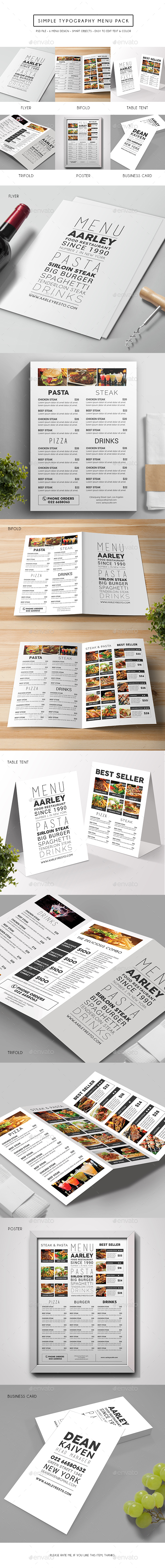 Simple Typography Menu Pack - Food Menus Print Templates