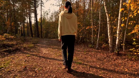 Woman Walks in Autumn Forest alt