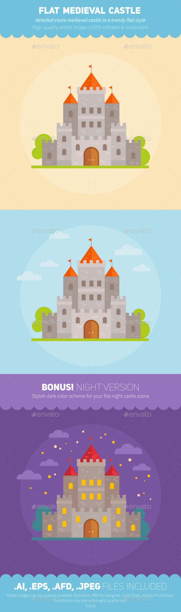 Medieval Flat Fantasy Castles - Buildings Objects