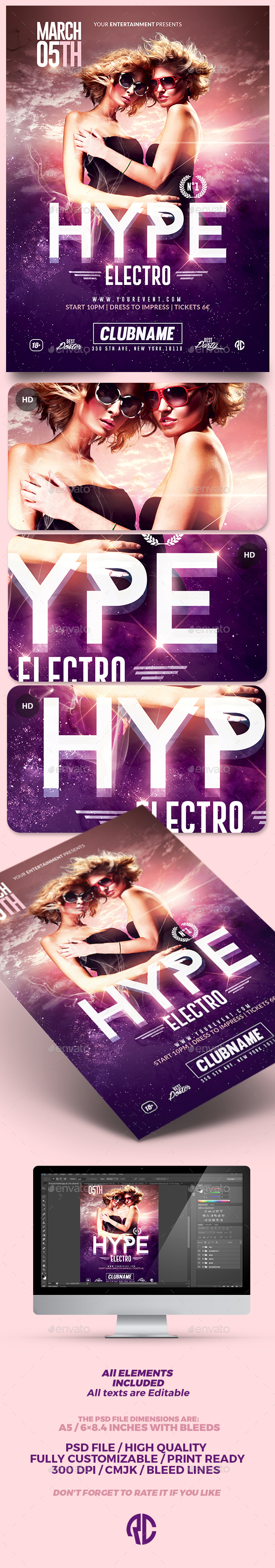 Hype Electro Flyer | Psd Template - Clubs & Parties Events