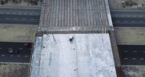 Flight Over the Construction of the Interchange Bridge on the Highway on Which Cars Go