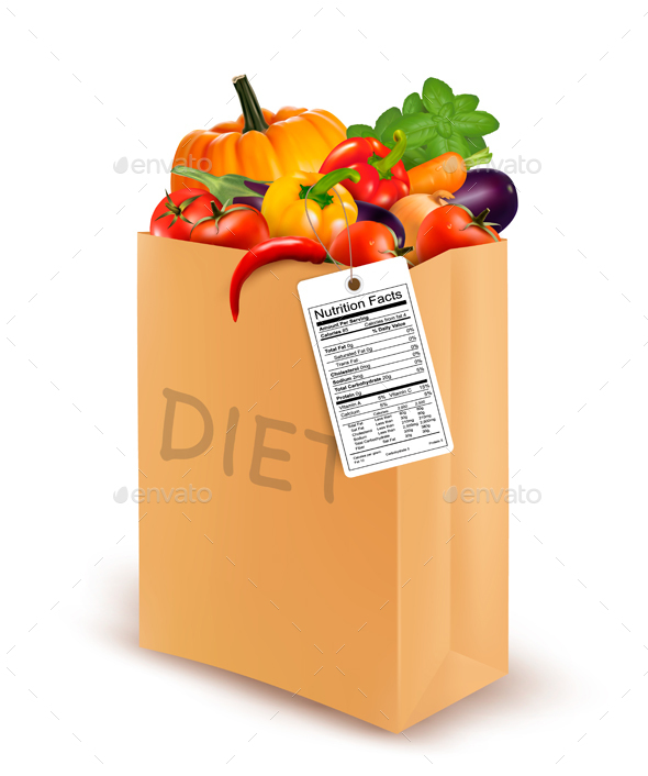 Diet Paper Bag with Vegetables and Nutritional Label - Food Objects
