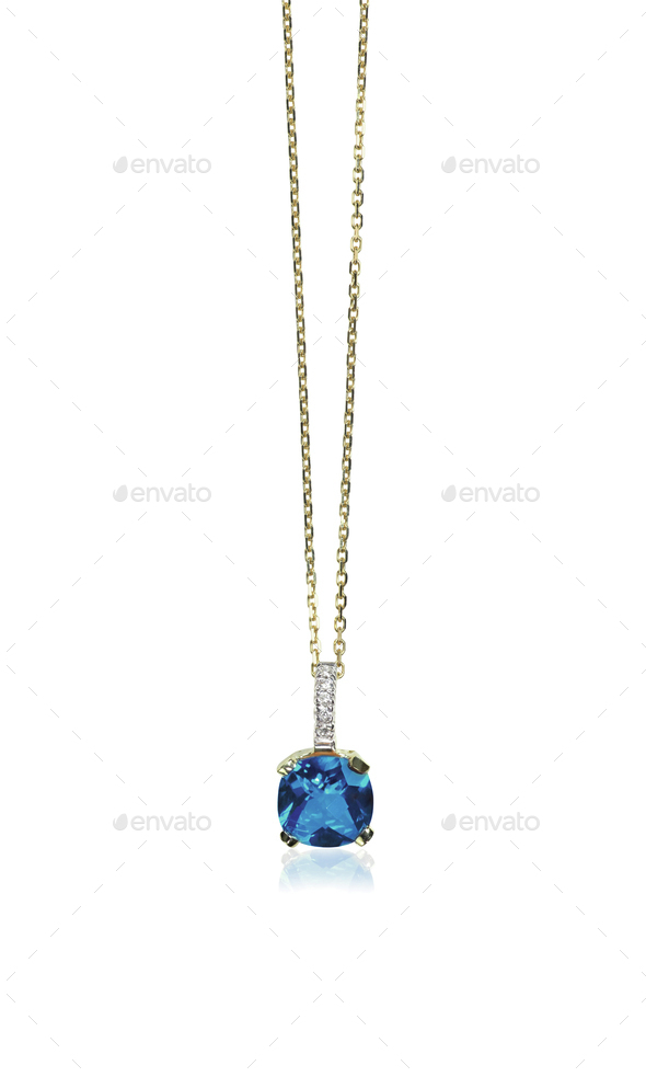 Blue sapphire gemstone birthstone necklace with diamonds