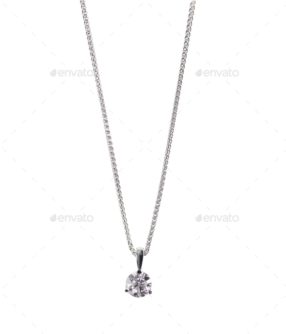Round brilliant Diamond solitaire Pendant necklace on a chain - Stock Photo - Images