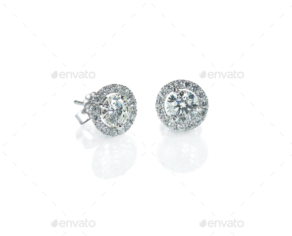 Beautiful Halo Diamond Stud earrings with reflection