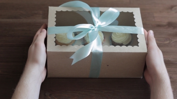 Decorative Gift Box Tied With Cupcakes